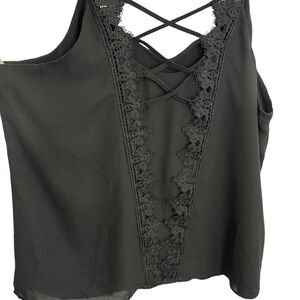 Kismet Lace Camisole Sz XL Black Sleeveless Top Sheer Lined Strappy Sexy EUC